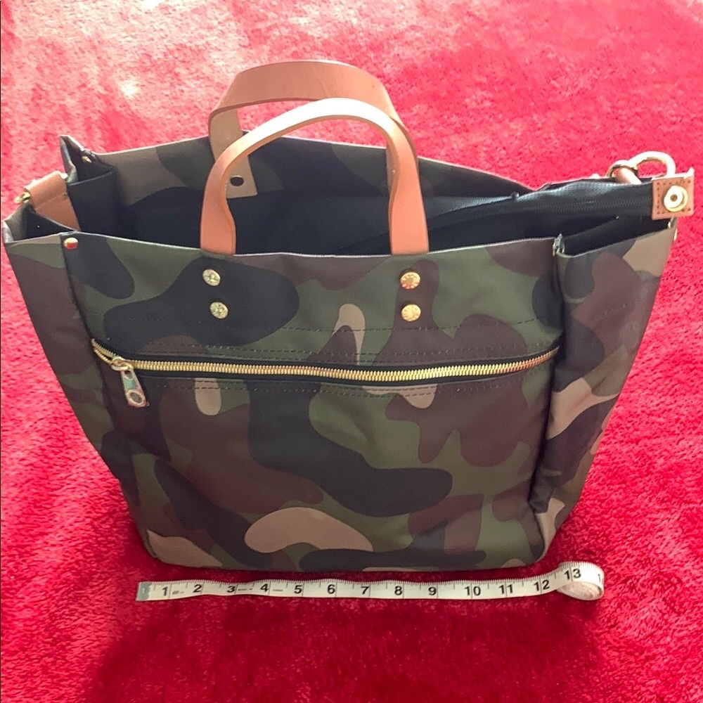 Camouflage Tote Bag with Tan Handles